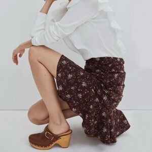 Veronica Beard NWT Burgundy Floral Ruffle Feminie Silk Skirt